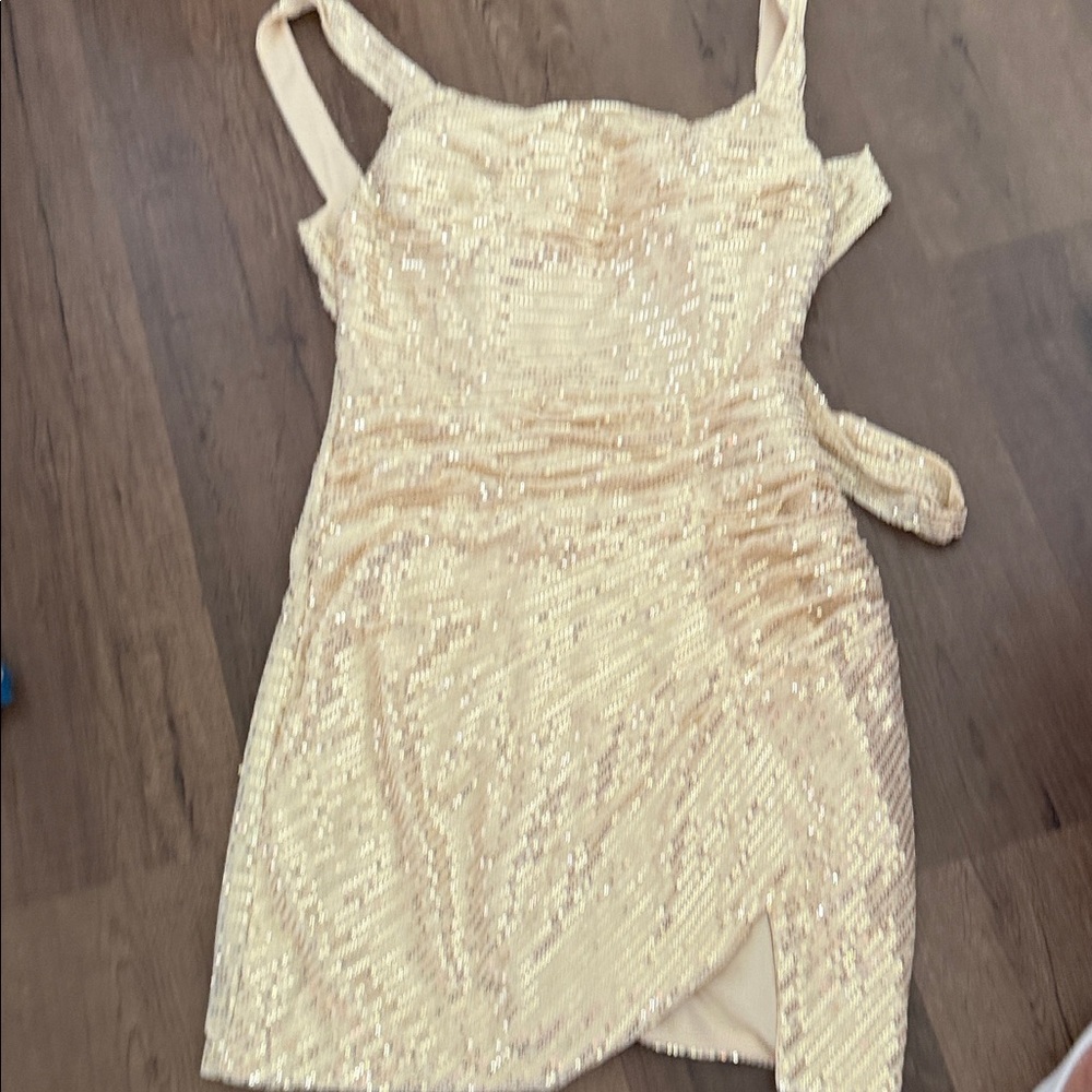 Sequin Mini Dress with Side Slit in Champagne